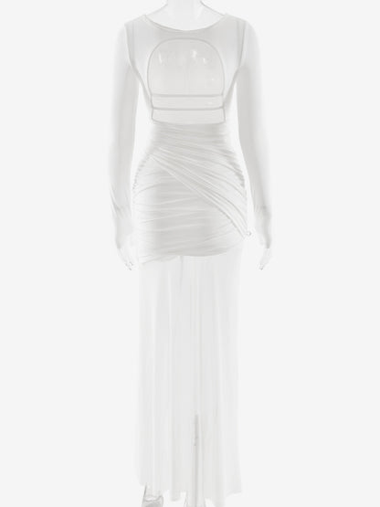 Backless Cutout Ruched Side Slit Sheer Maxi Evening Dress For Women 2026