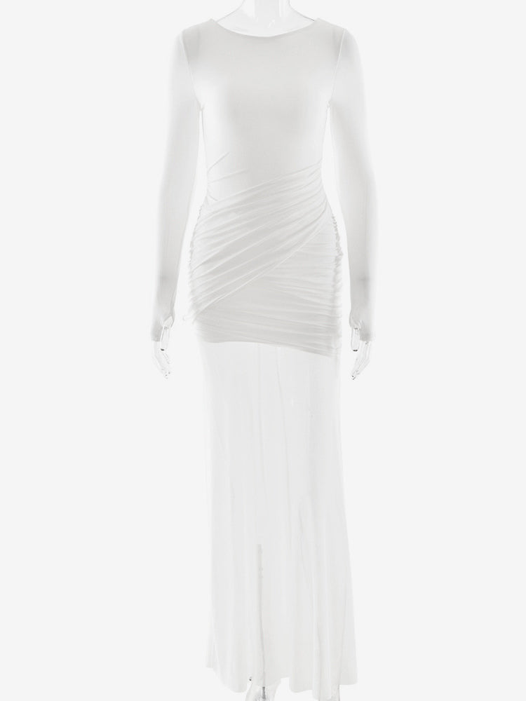Backless Cutout Ruched Side Slit Sheer Maxi Evening Dress For Women 2026