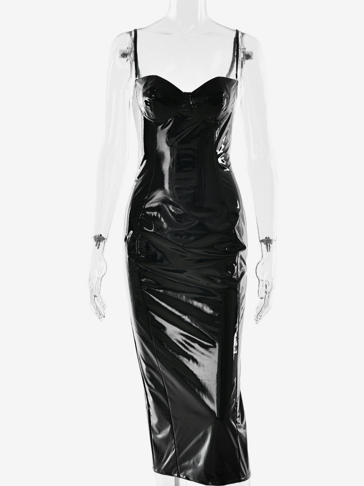 Sexy Eco-friendly Leather Bodycon Midi Dress For Women 2026