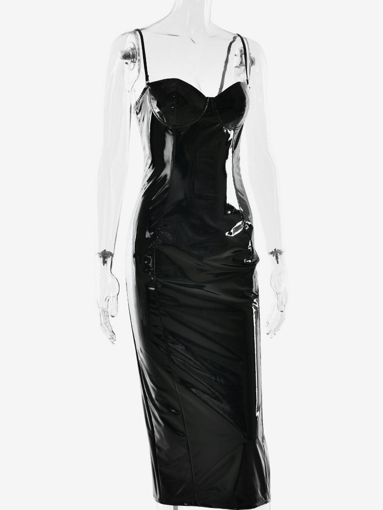 Sexy Eco-friendly Leather Bodycon Midi Dress For Women 2026