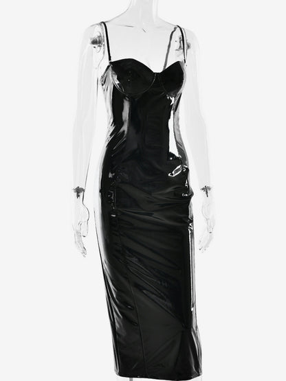 Sexy Eco-friendly Leather Bodycon Midi Dress For Women 2026