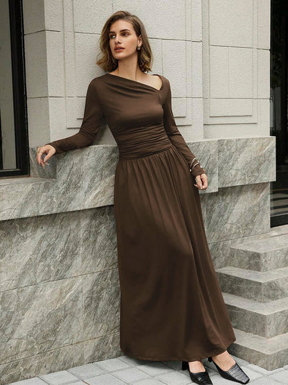 Asymmetric Neckline Long Sleeve Maxi Dress For Women 2026