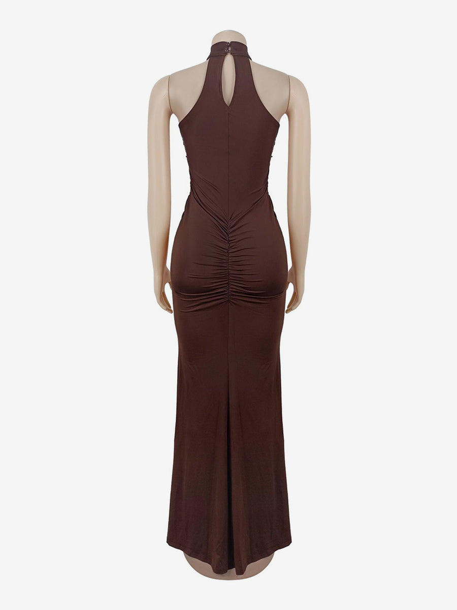 Sequin Halter Neck Ruched Waist High Slit Evening Long Dress For Women 2026