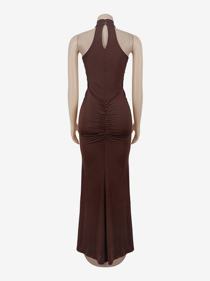 Sequin Halter Neck Ruched Waist High Slit Evening Long Dress For Women 2026