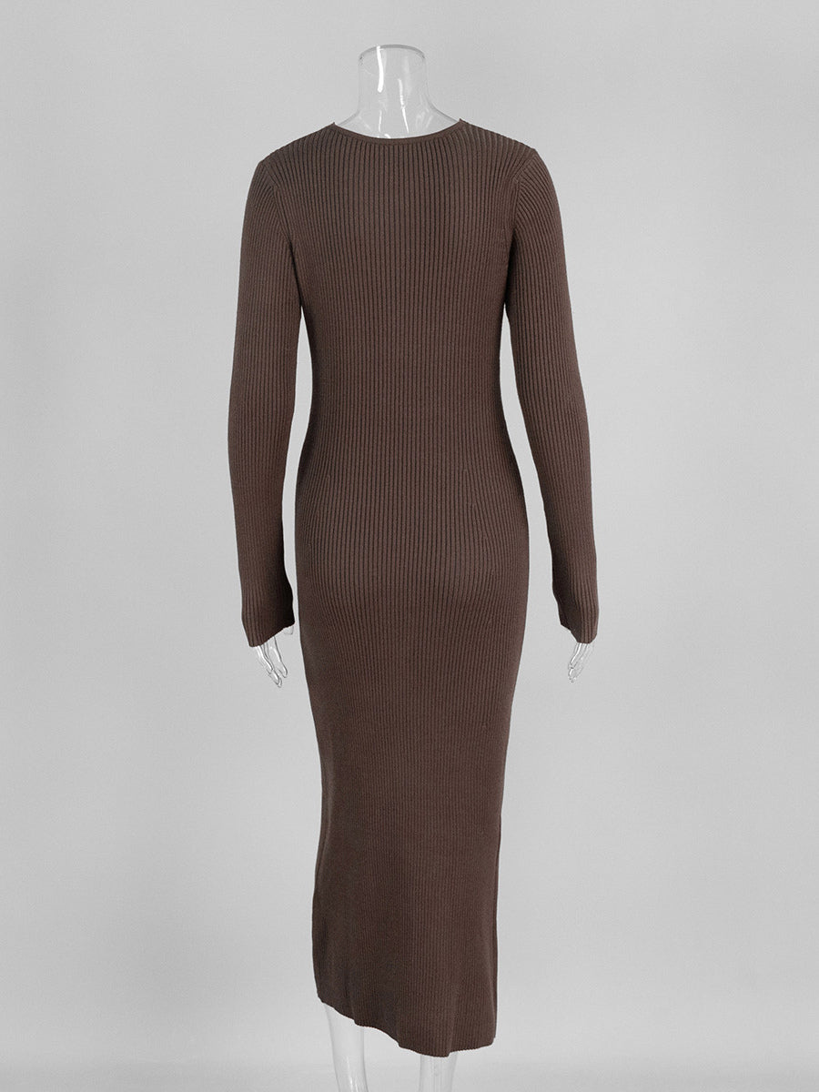 Ribbed Knit V-Neck Slim Fit Long Sleeve Bodycon Maxi Sweater Dress For Women 2026