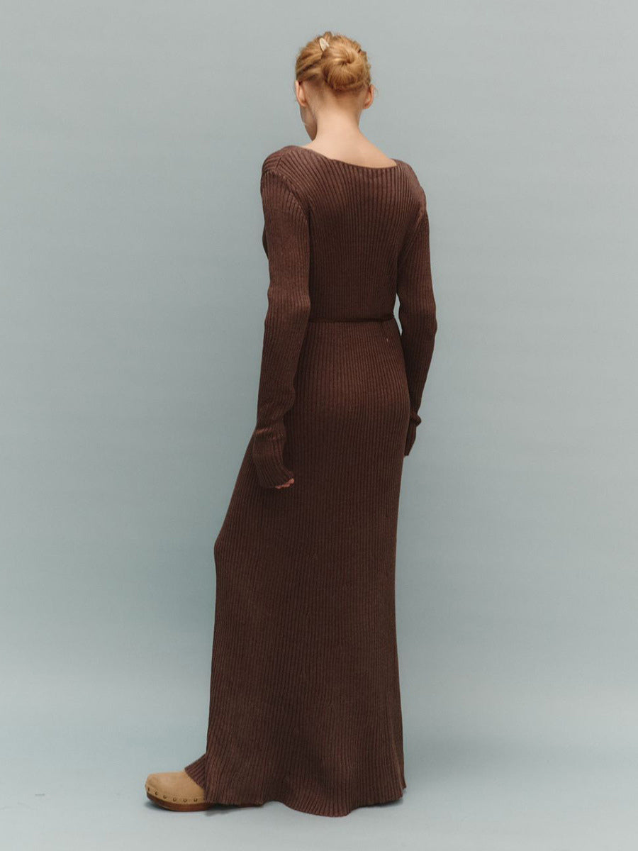 Ribbed Knit V-Neck Slim Fit Long Sleeve Bodycon Maxi Sweater Dress For Women 2026