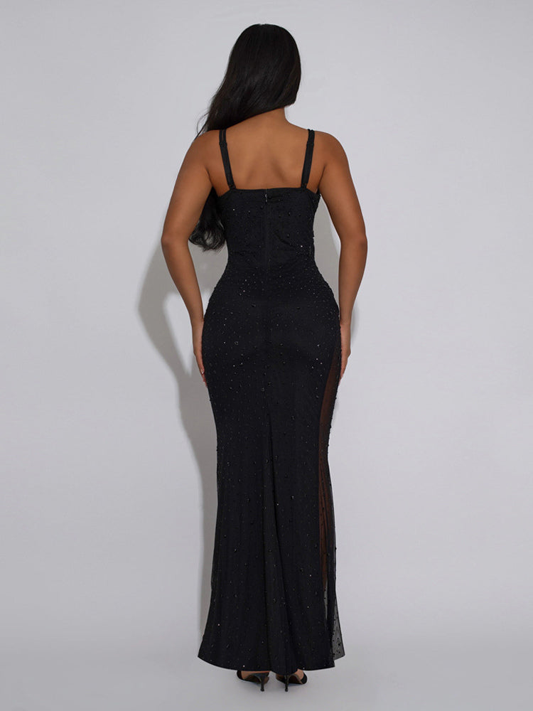 Sheer Side Sequin Sleeveless Bodycon Maxi Party Dress For Women 2026