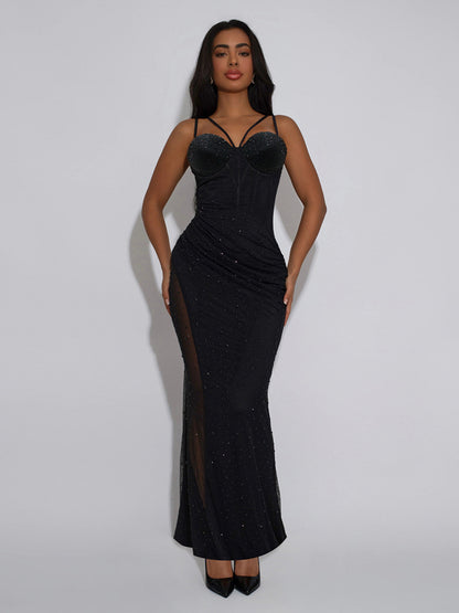 Sheer Side Sequin Sleeveless Bodycon Maxi Party Dress For Women 2026