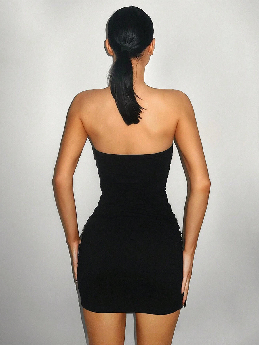 Deep V-neck Strapless Ruched Bodycon Sexy Mini Dress For Women 2026