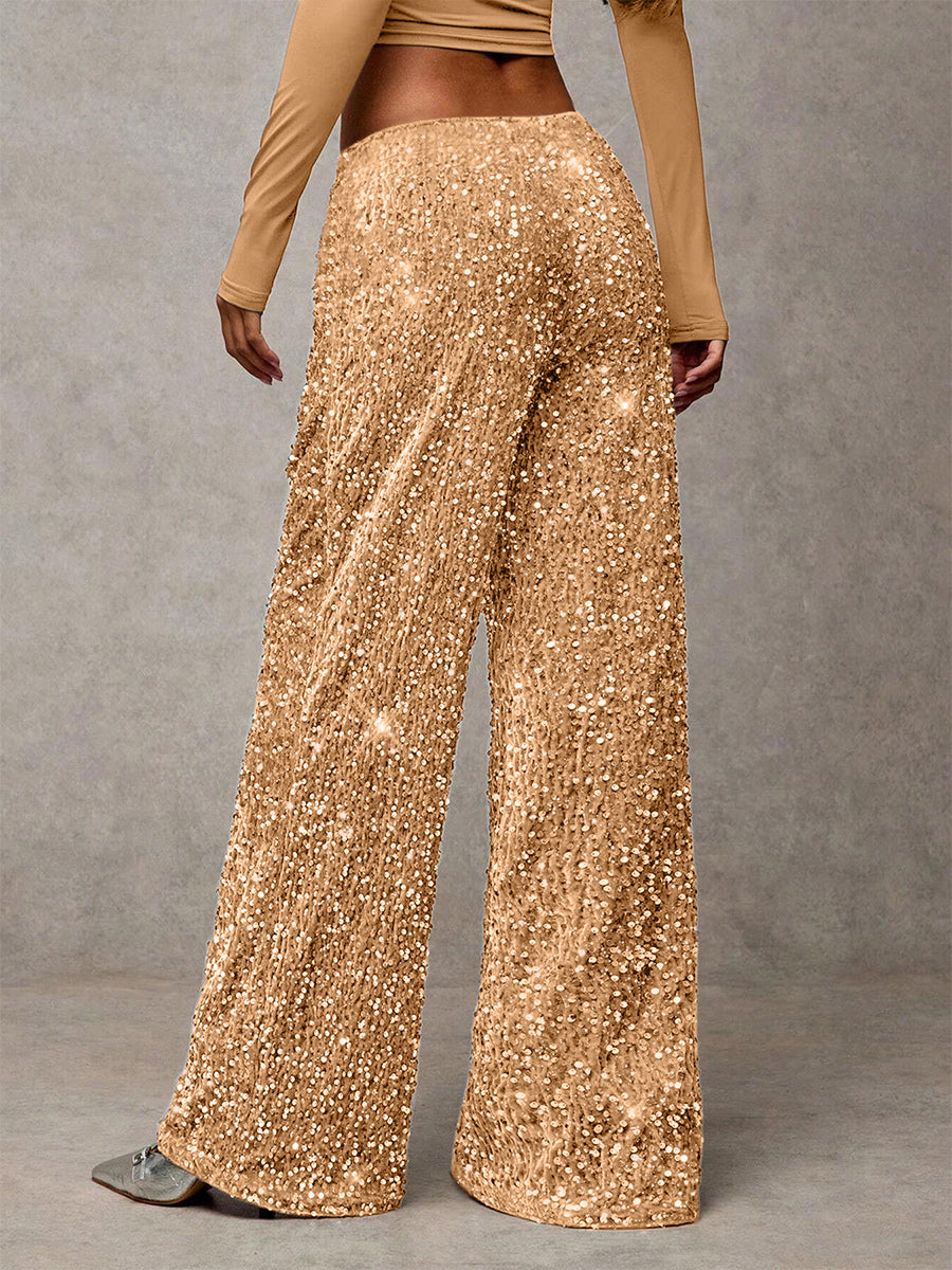 Sequin Drawstring Wide Leg Party Trousers For Women 2026