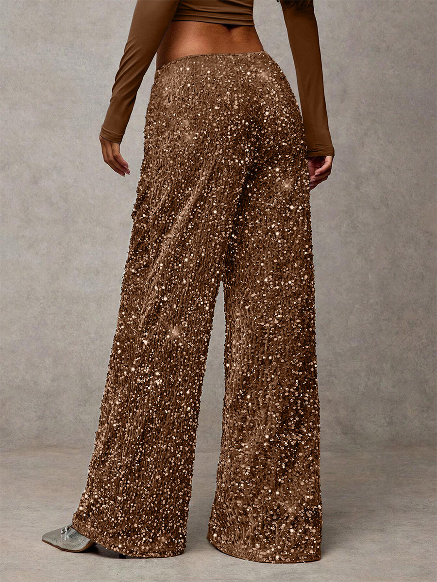 Sequin Drawstring Wide Leg Party Trousers For Women 2026