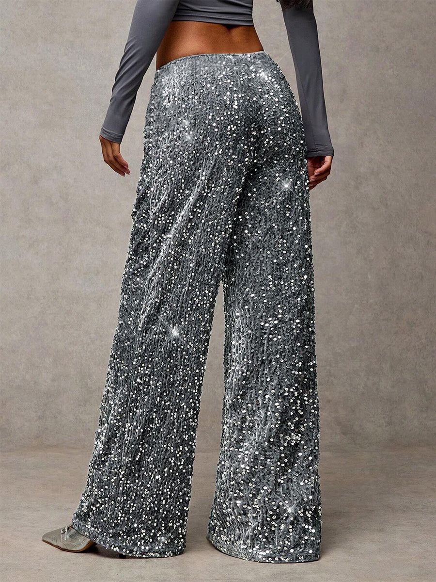 Sequin Drawstring Wide Leg Party Trousers For Women 2026