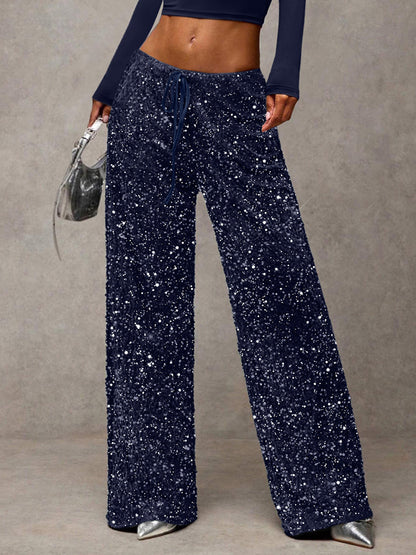 Sequin Drawstring Wide Leg Party Trousers For Women 2026