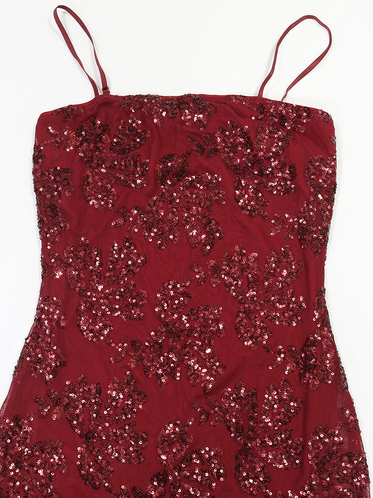 Sequin Floral Embroidery Sheer Hem Bodycon Maxi Dress For Women 2026