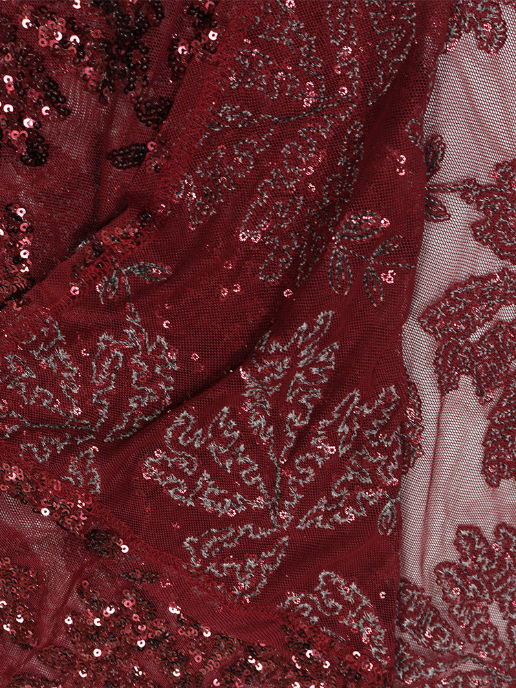 Sequin Floral Embroidery Sheer Hem Bodycon Maxi Dress For Women 2026