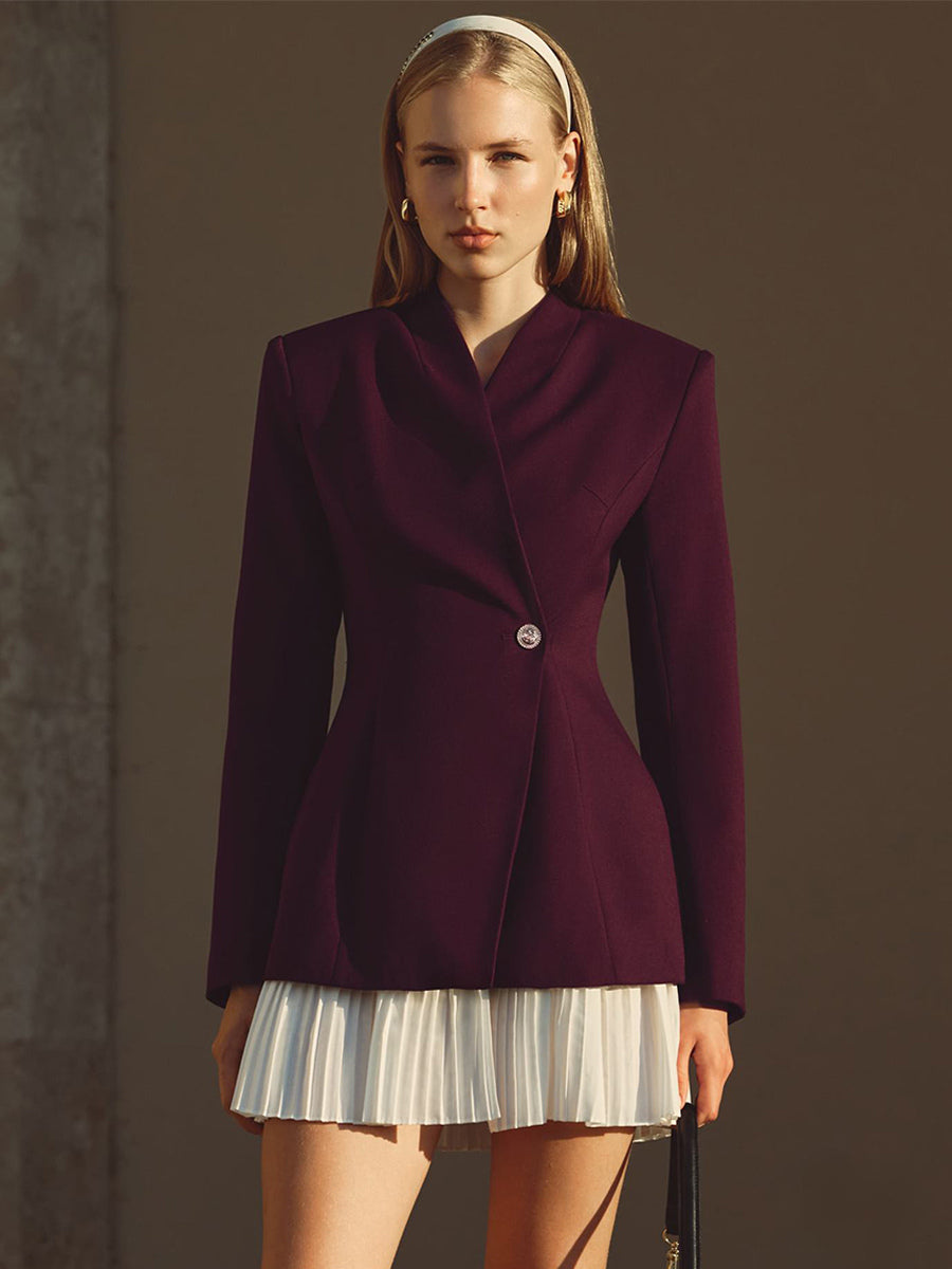 Pleated Patchwork Long Sleeve Mini Blazer Dress For Women 2026