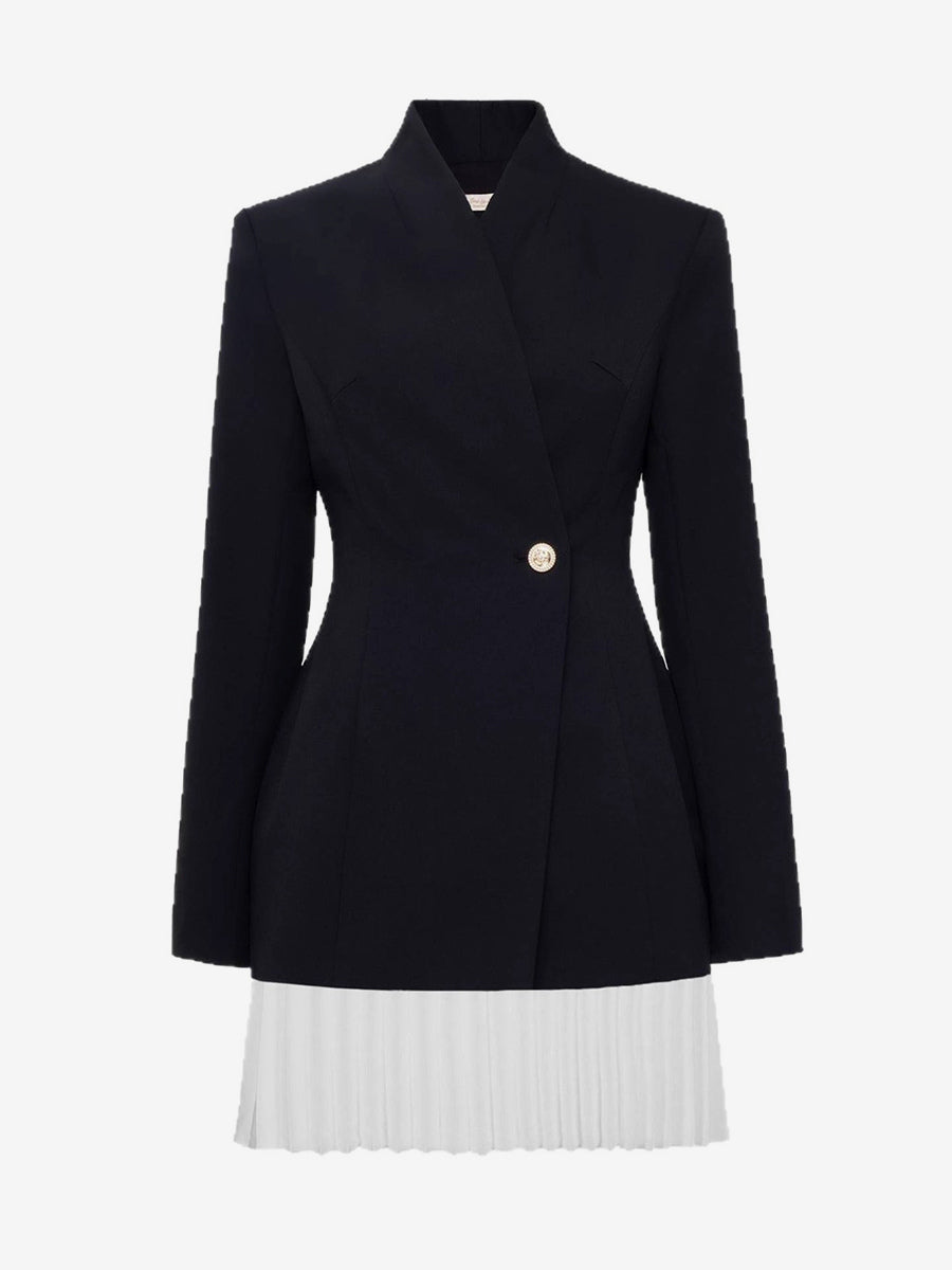 Pleated Patchwork Long Sleeve Mini Blazer Dress For Women 2026