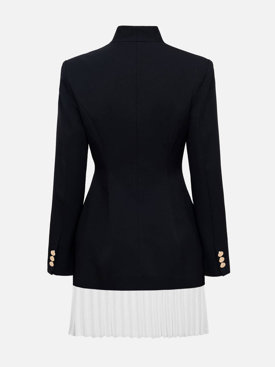 Pleated Patchwork Long Sleeve Mini Blazer Dress For Women 2026