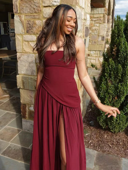 Asymmetric Design Strapless Maxi Party Dress With Scarf For Women 2026