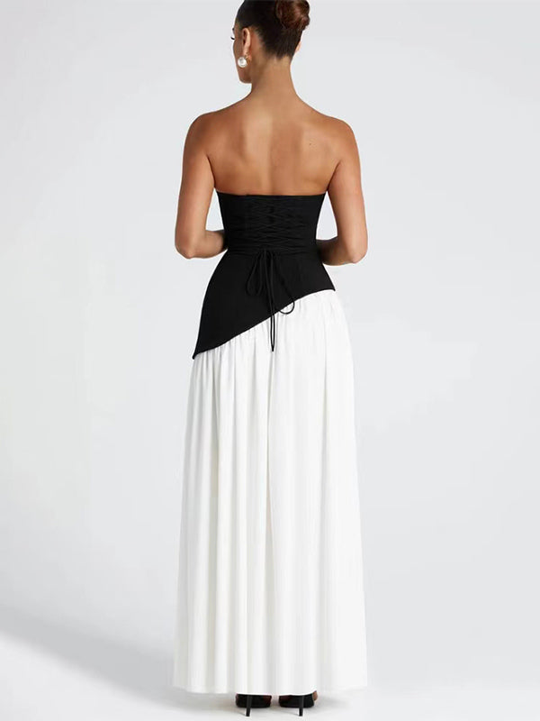 Asymmetric Design Strapless Maxi Party Dress With Scarf For Women 2026