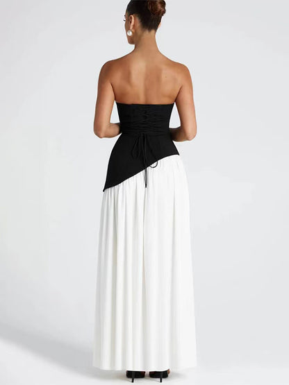Asymmetric Design Strapless Maxi Party Dress With Scarf For Women 2026