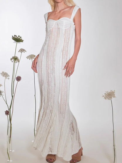 Sleeveless Lace Mermaid Maxi Dress With Bustier Detail For Women 2026