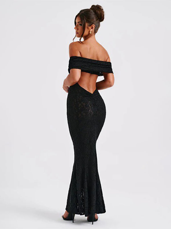 Off Shoulder Lace Backless Mermaid Maxi Party Dress For Women 2026