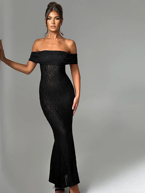 Off Shoulder Lace Backless Mermaid Maxi Party Dress For Women 2026