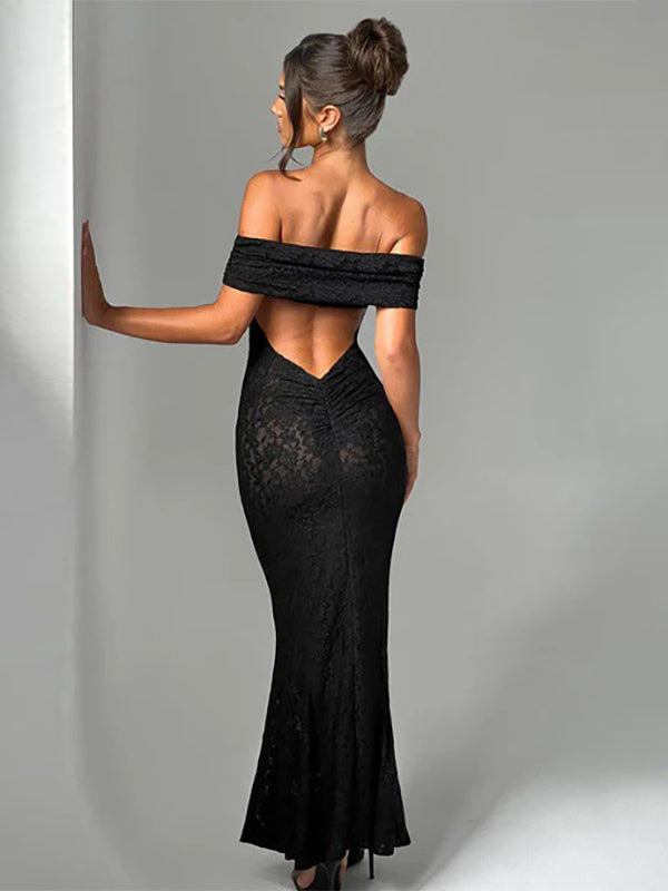 Off Shoulder Lace Backless Mermaid Maxi Party Dress For Women 2026
