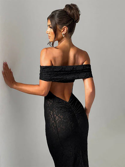 Off Shoulder Lace Backless Mermaid Maxi Party Dress For Women 2026