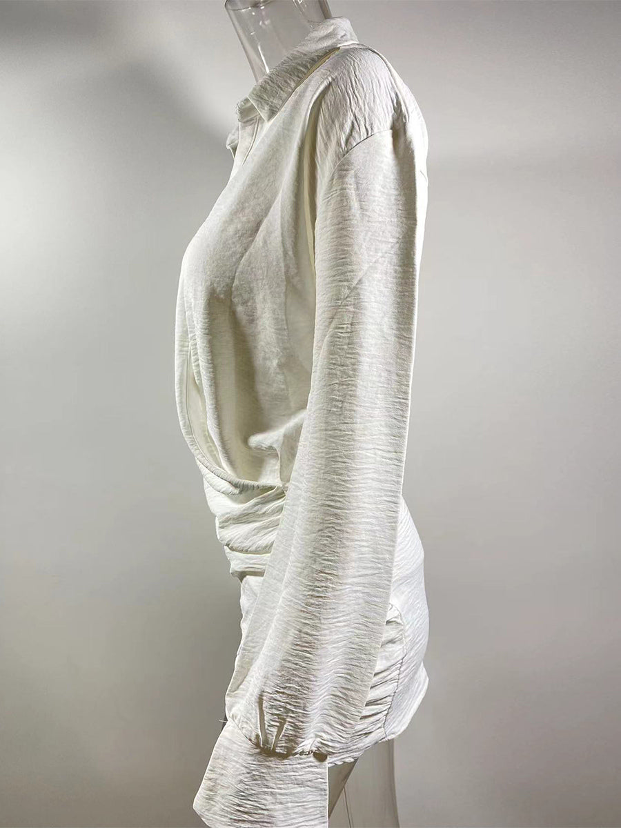 Deep V Neck Long Sleeve Mini Shirt Dress For Women 2026