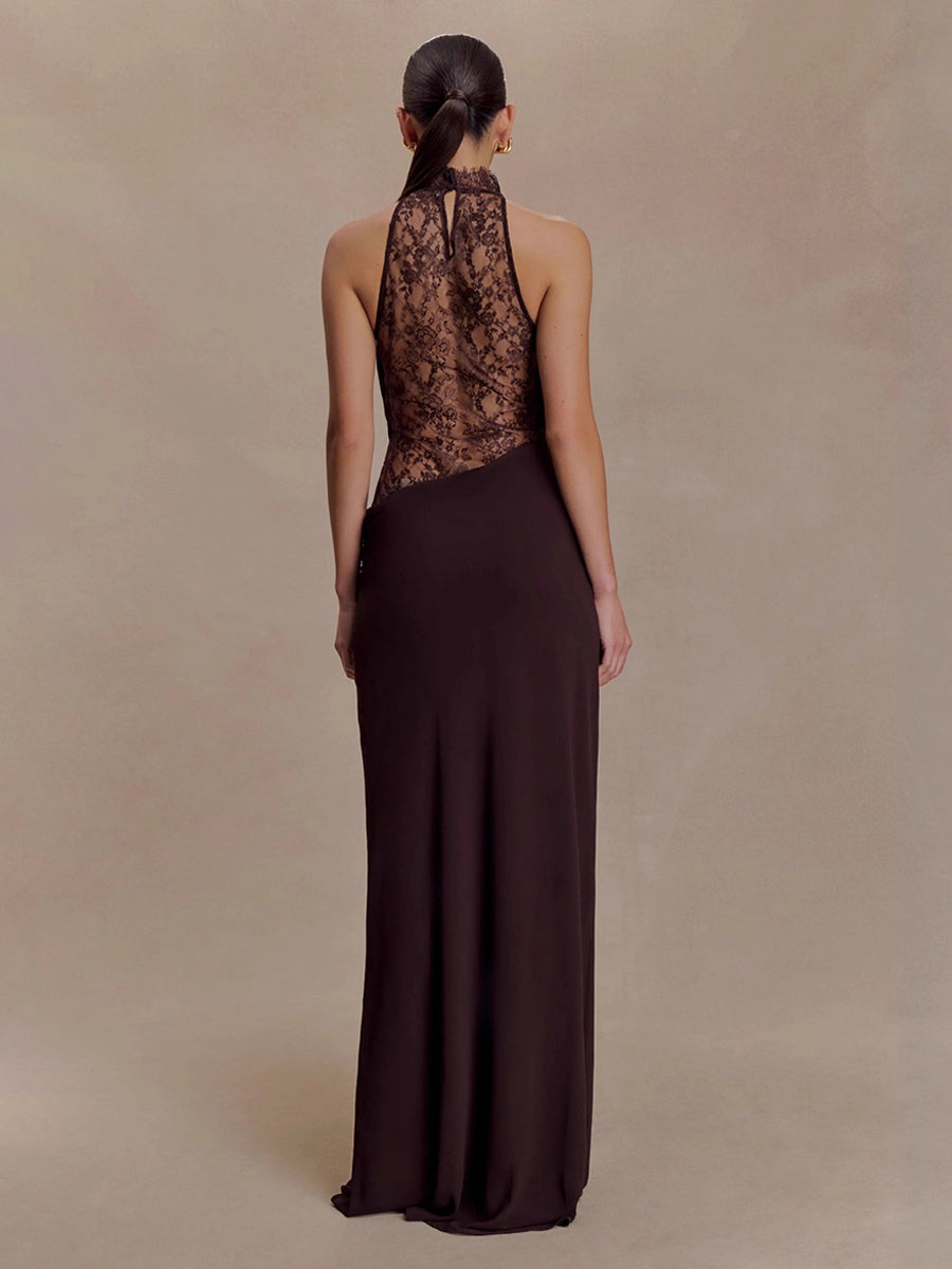 High Neck Lace Patchwork Cutout Sleeveless Maxi Bodycon Dress For Women 2026