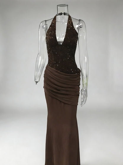 Sequined Halter Neck Mermaid Evening Gown With Ruched Waist Detail For Women 2026