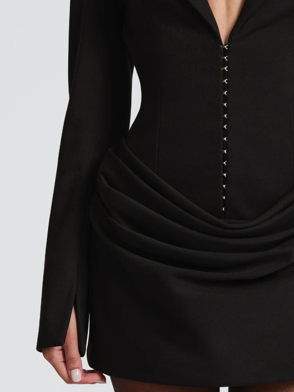 Notched Lapel Ruched Long Sleeve Bodycon Blazer Mini Dress For Women 2026
