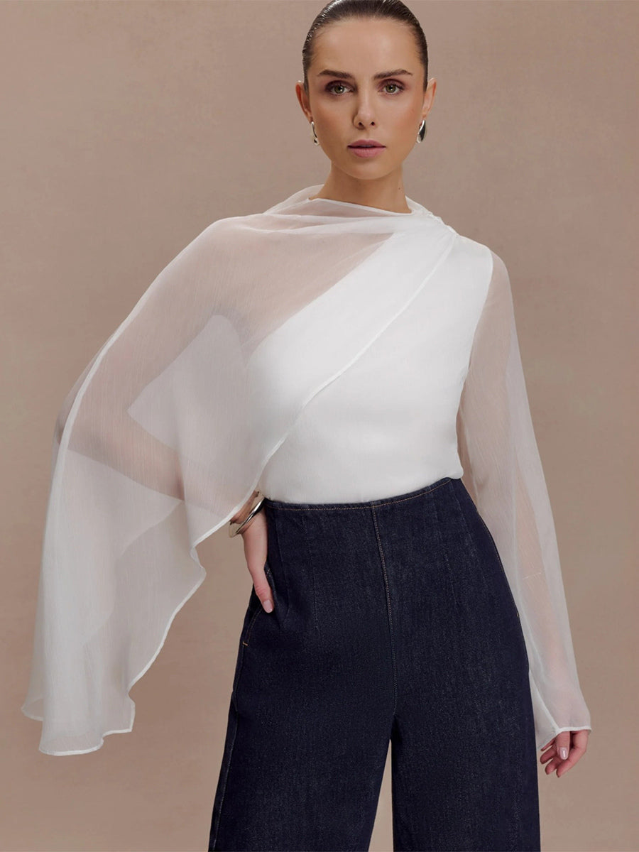 Asymmetric Chiffon Cape Sleeve Blouse For Women 2026