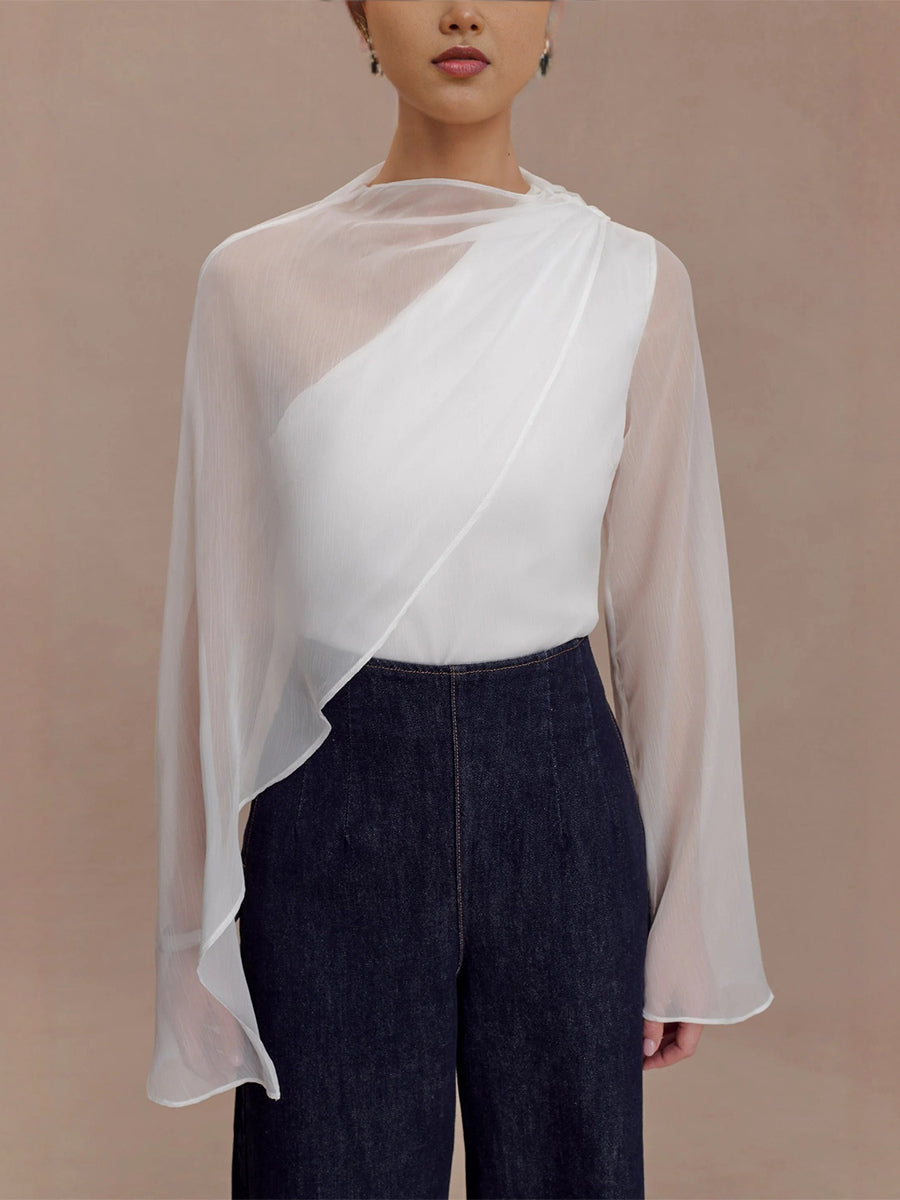 Asymmetric Chiffon Cape Sleeve Blouse For Women 2026