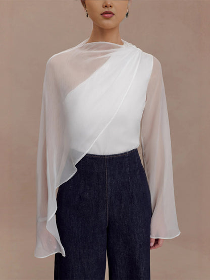 Asymmetric Chiffon Cape Sleeve Blouse For Women 2026
