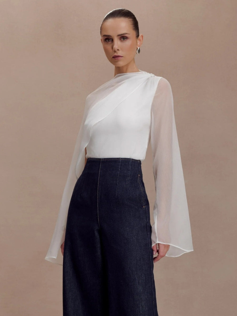 Asymmetric Chiffon Cape Sleeve Blouse For Women 2026