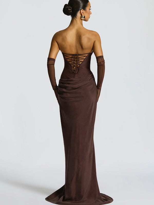 Ruched Waist Slim Fit Mermaid Maxi Prom Dress With Scarf For Women 2026