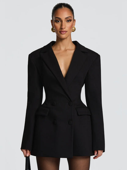 Double Breasted Blazer Dress With Scarf For Women 2026