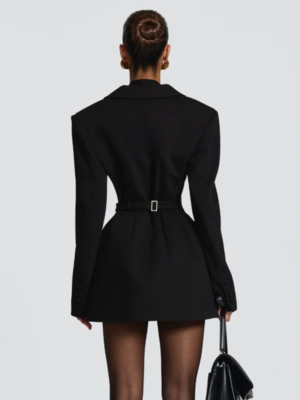 Double Breasted Blazer Dress With Scarf For Women 2026