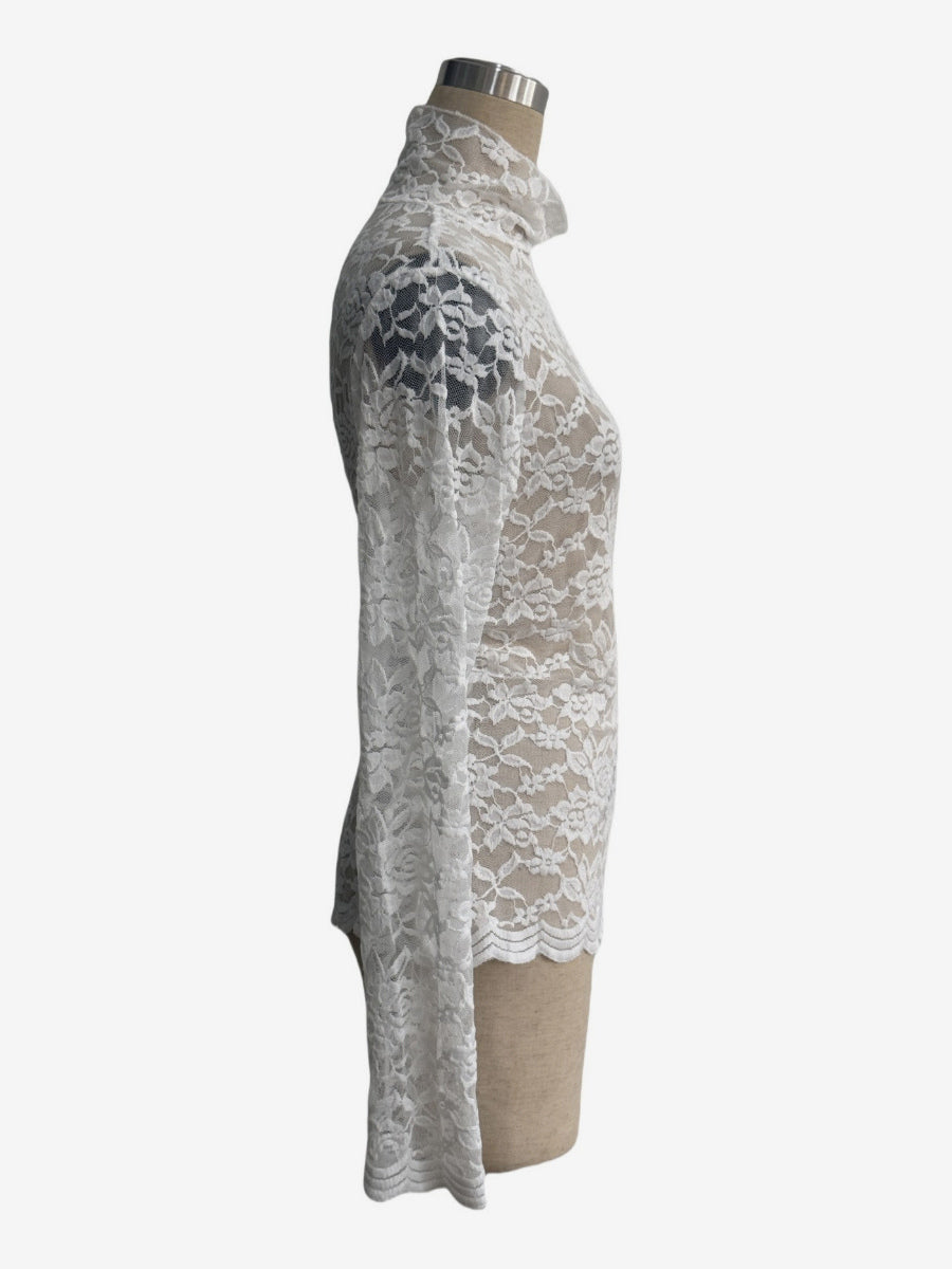 High Neck Floral Lace Long Sleeve Sheer Slim Fit Top For Women 2026
