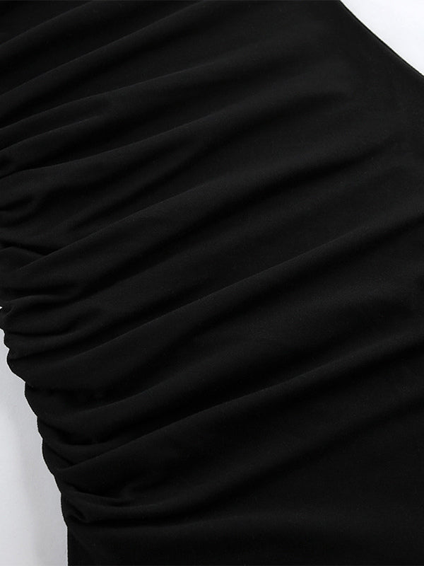 Off Shoulder Puff Hem Ruched Long Sleeve Bodycon Mini Dress For Women 2026