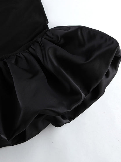 Off Shoulder Puff Hem Ruched Long Sleeve Bodycon Mini Dress For Women 2026