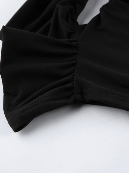 Off Shoulder Puff Hem Ruched Long Sleeve Bodycon Mini Dress For Women 2026