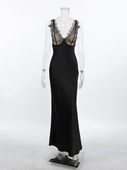 Elegant Lace V-Neck Slim Fit Slip Summer Long Dress For Women 2026