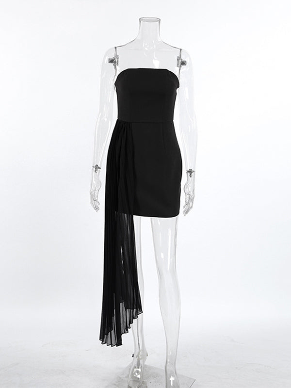 Strapless Summer Mini Dress With Asymmetric Pleated Drape For Women 2026