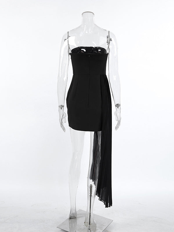 Strapless Summer Mini Dress With Asymmetric Pleated Drape For Women 2026