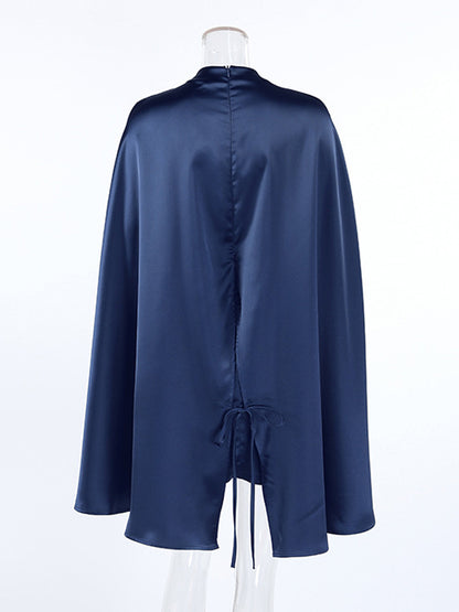 Satin Cape Sleeve High Neck Bodycon Mini Dress For Women 2026