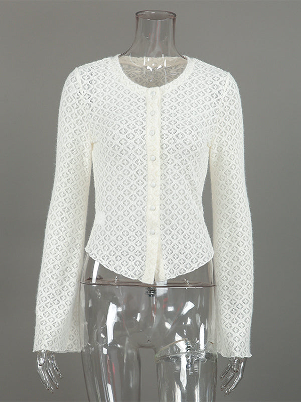 Knitted Hollow Out Slim Cardigan Top With Flare Sleeves For Women 2026